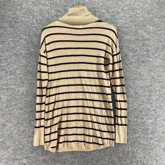 Halogen Sweater Pullover Women S Small Beige Striped Knit Turtleneck Cotton - Picture 2 of 9